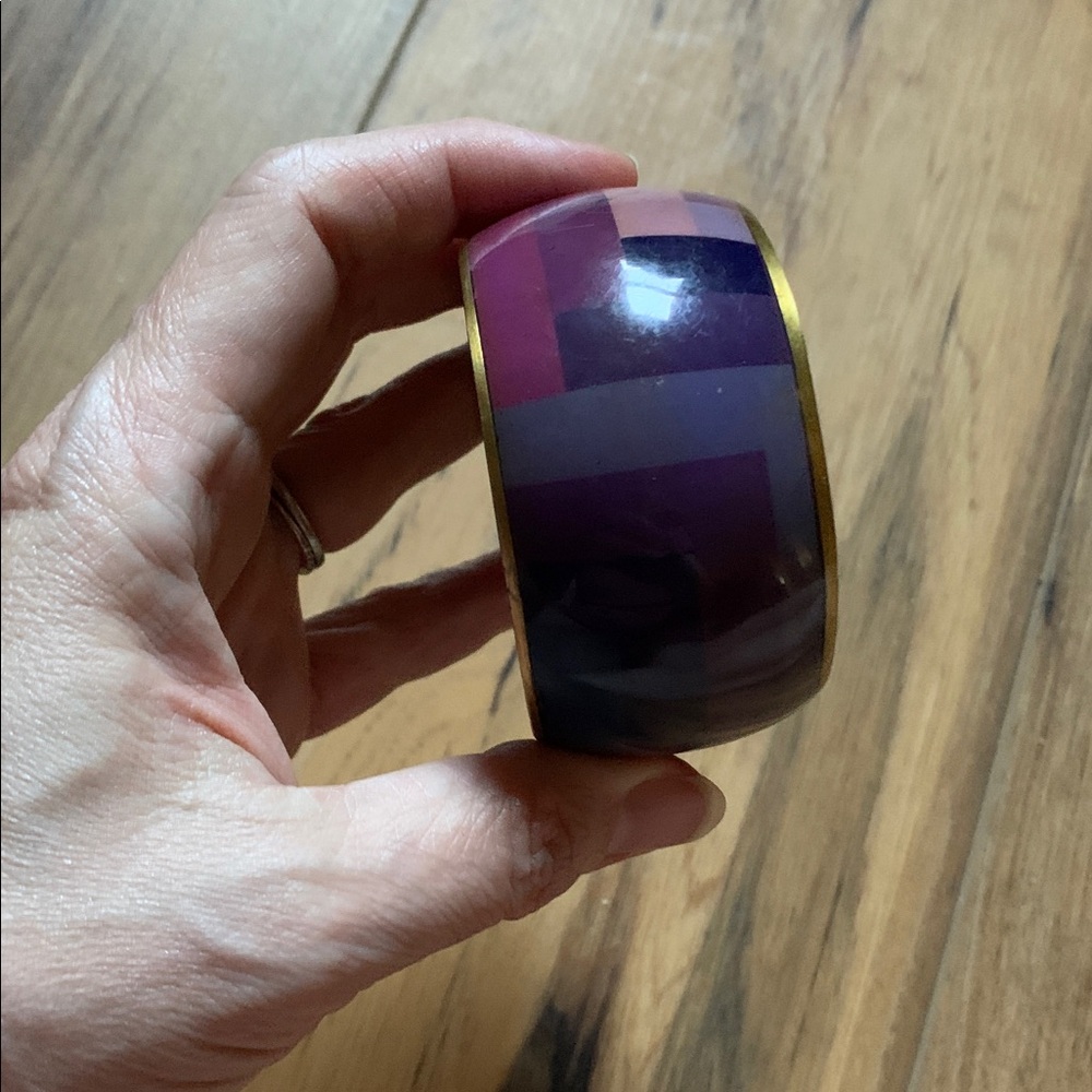 Vintage 90’s chunky geometric red and purple pattern bangle for small hand - Picture 2 of 4